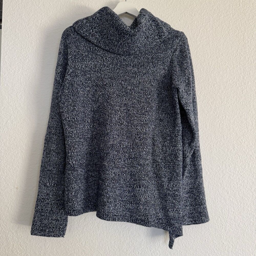 White House Black Market Turtle Neck Sweater Sz L Women Metallic Blue Cotton Ble - Picture 4 of 13